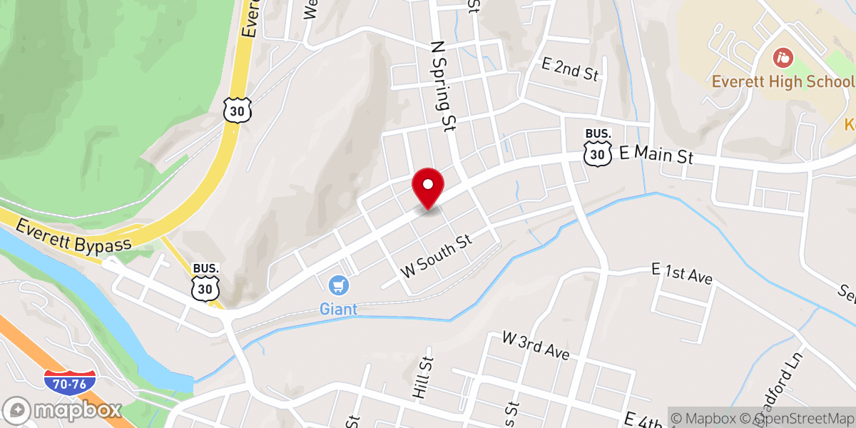 Map showing location of Everett-Breezewood Lutheran Parish