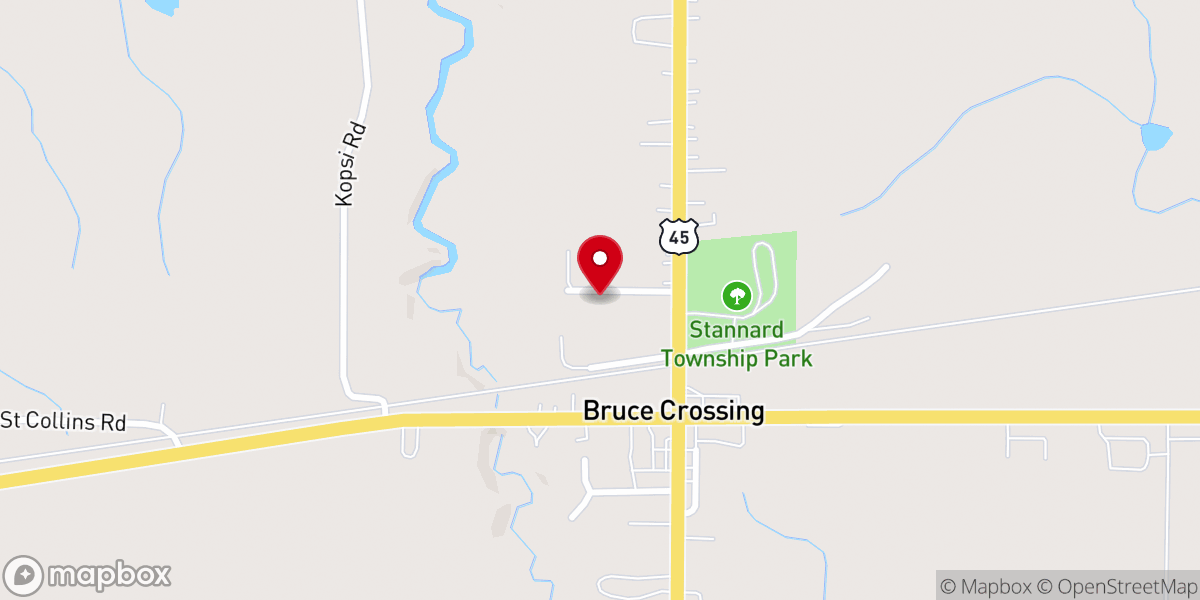 Map showing location of Bruce Crossing Bible Church