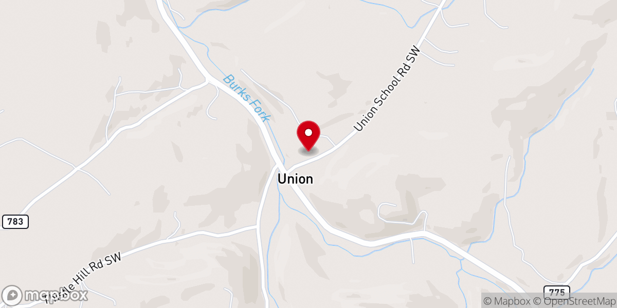 Map showing location of Burks Fork Church