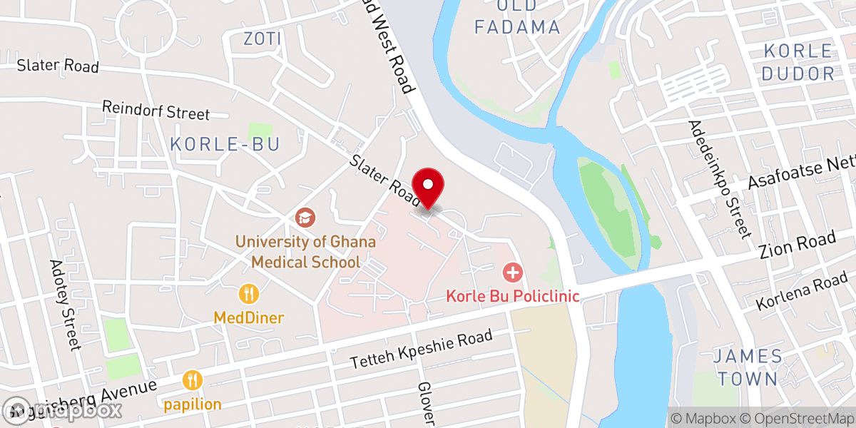 Map showing location of St. Luke Catholic Church, Korle Bu