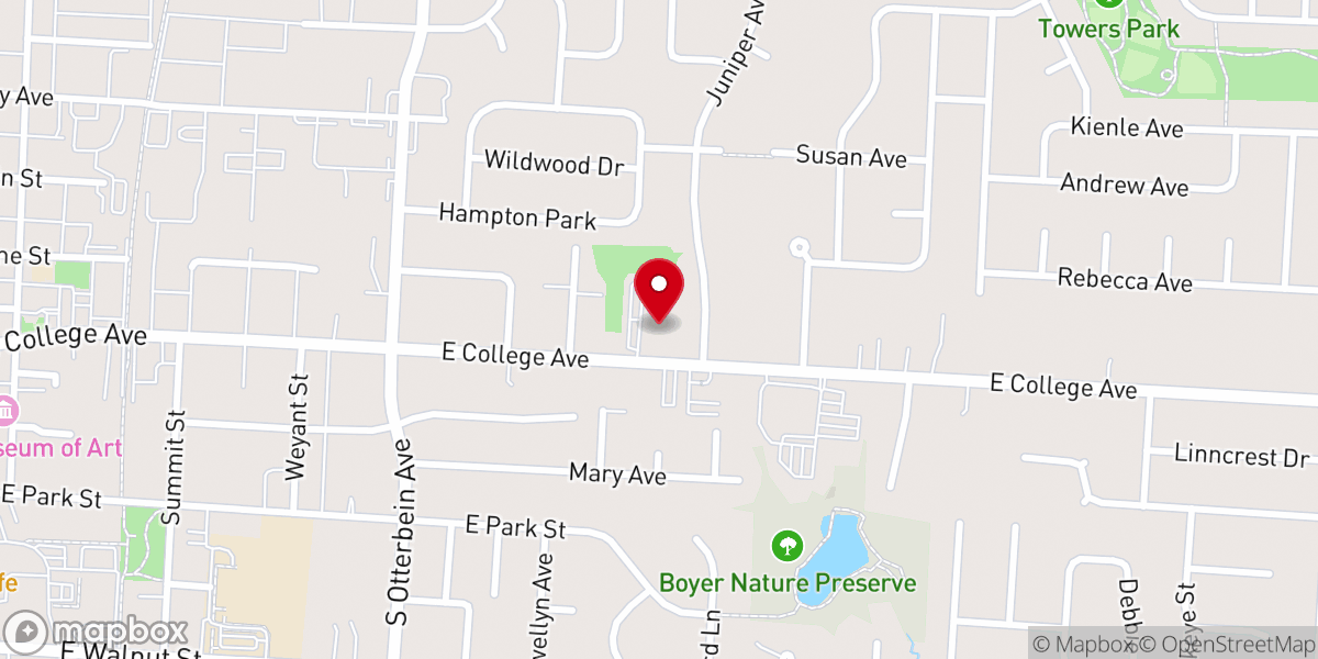Map showing location of Westerville Free Will Baptist