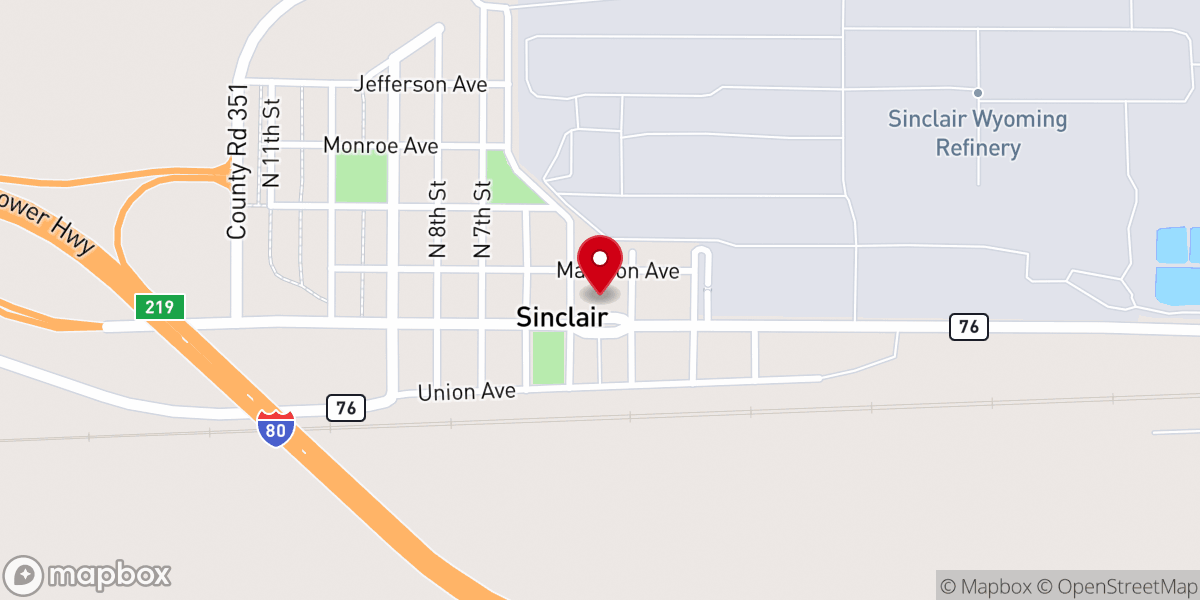 Map showing location of Sinclair Baptist Church