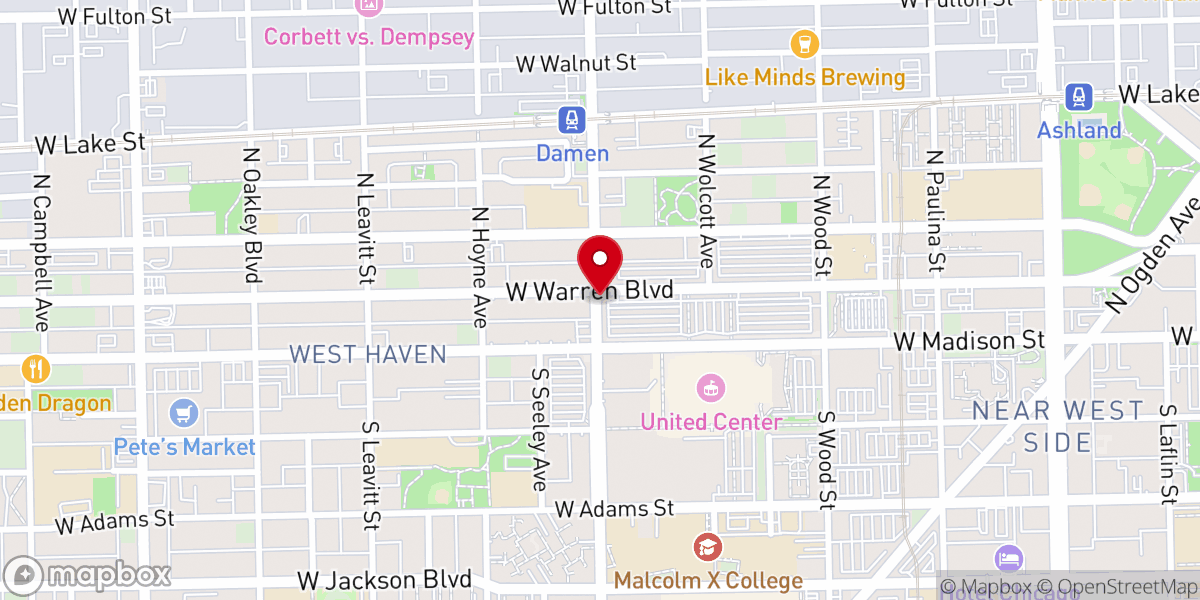 Map showing location of Damen & Warren