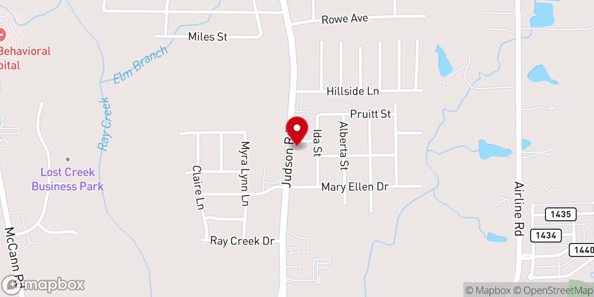 Map showing location of North Longview Baptist Church