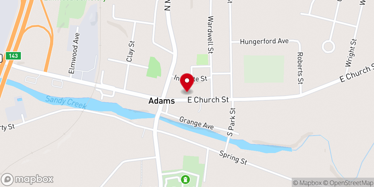 Map showing location of Adams Village Baptist Church
