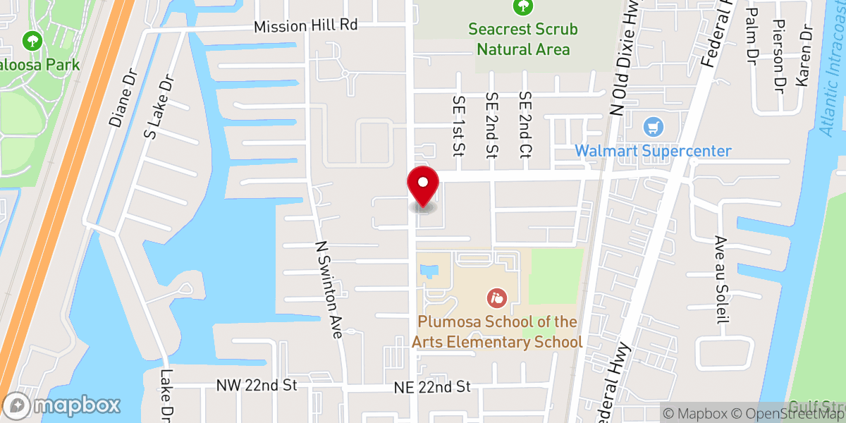 Map showing location of Seacrest Boulevard Presbyterian Church