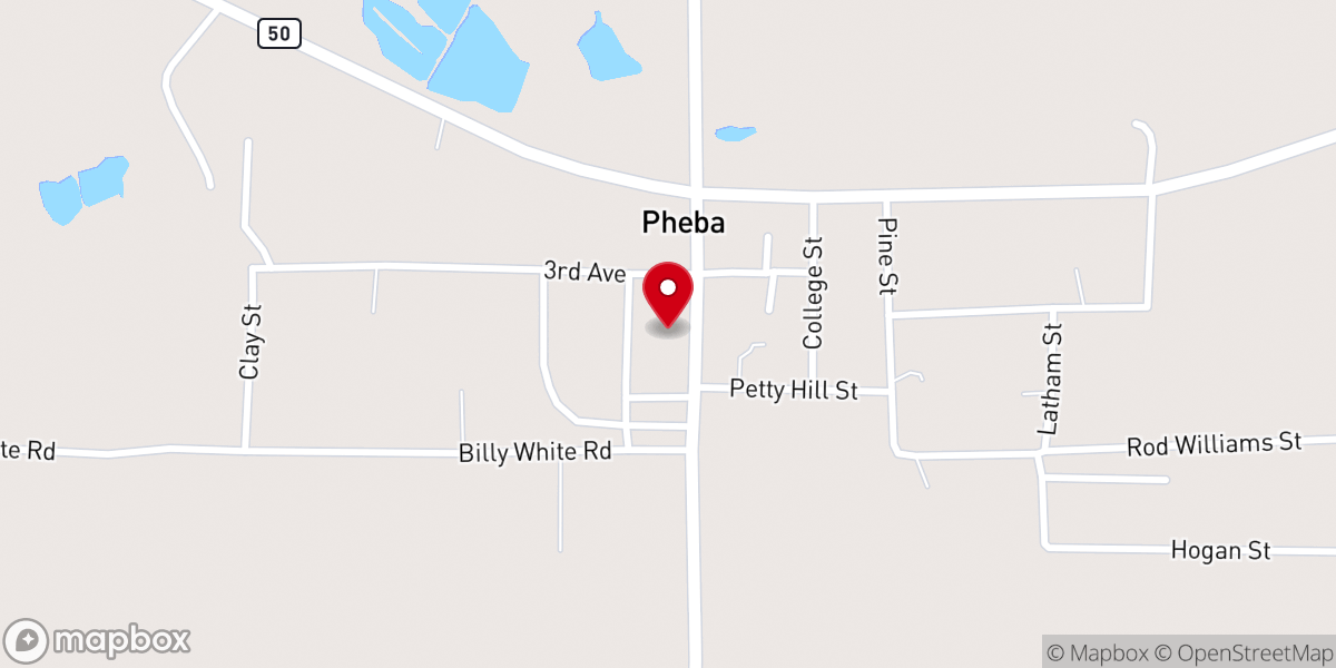 Map showing location of Pheba Baptist Church