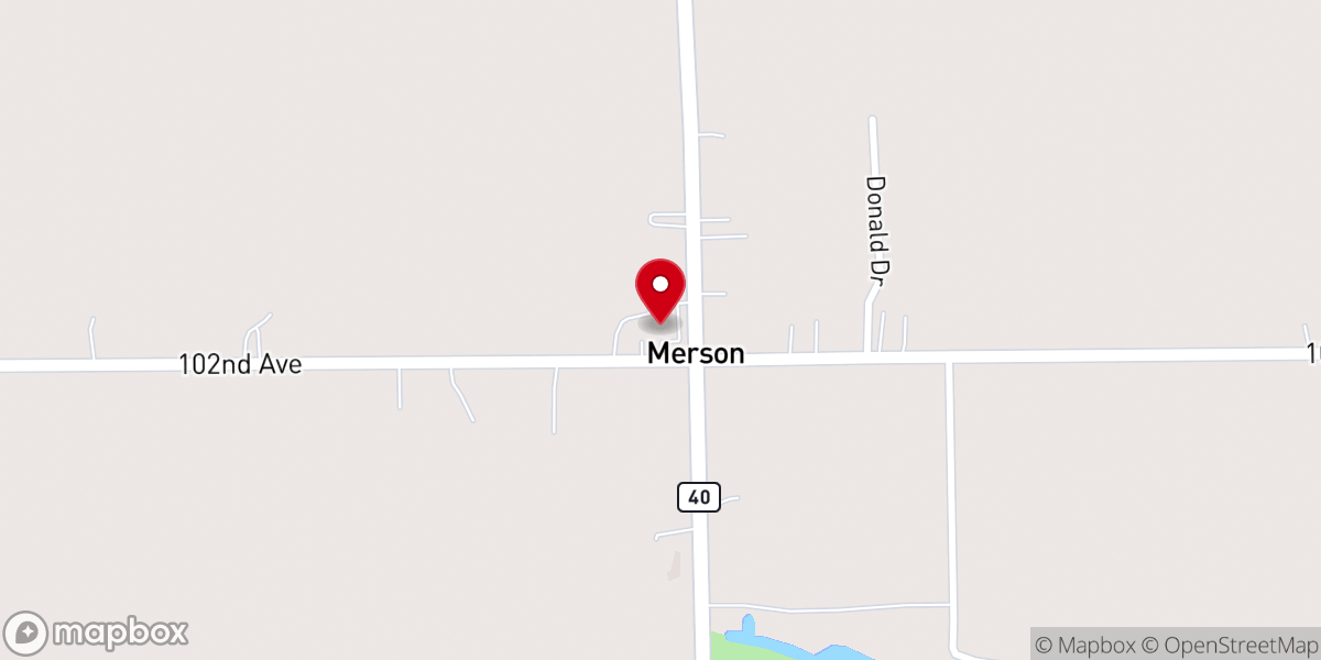 Map showing location of Merson Church