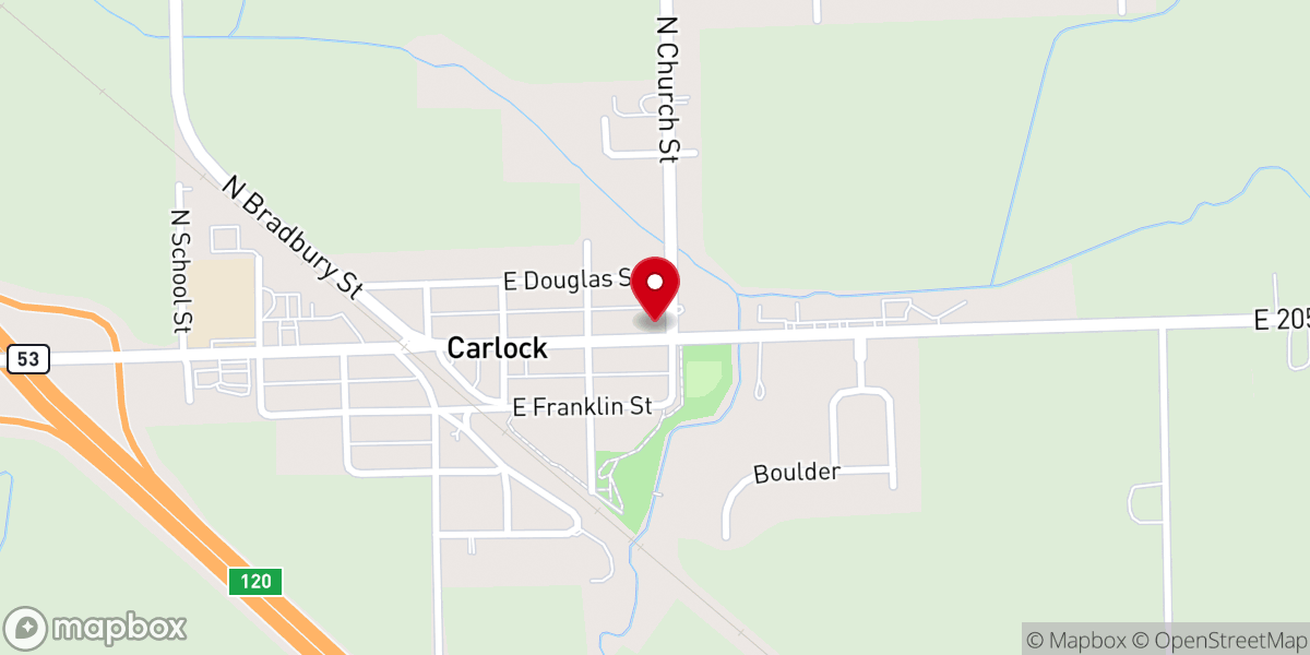 Map showing location of Carlock Christian Church