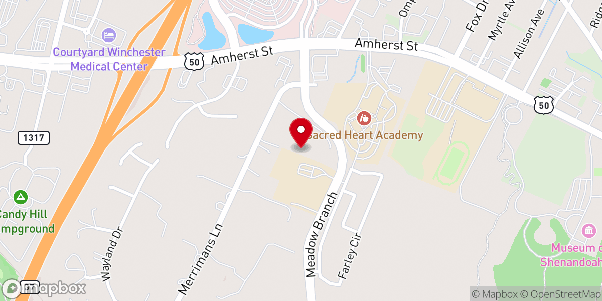 Map showing location of Winchester Virginia Temple