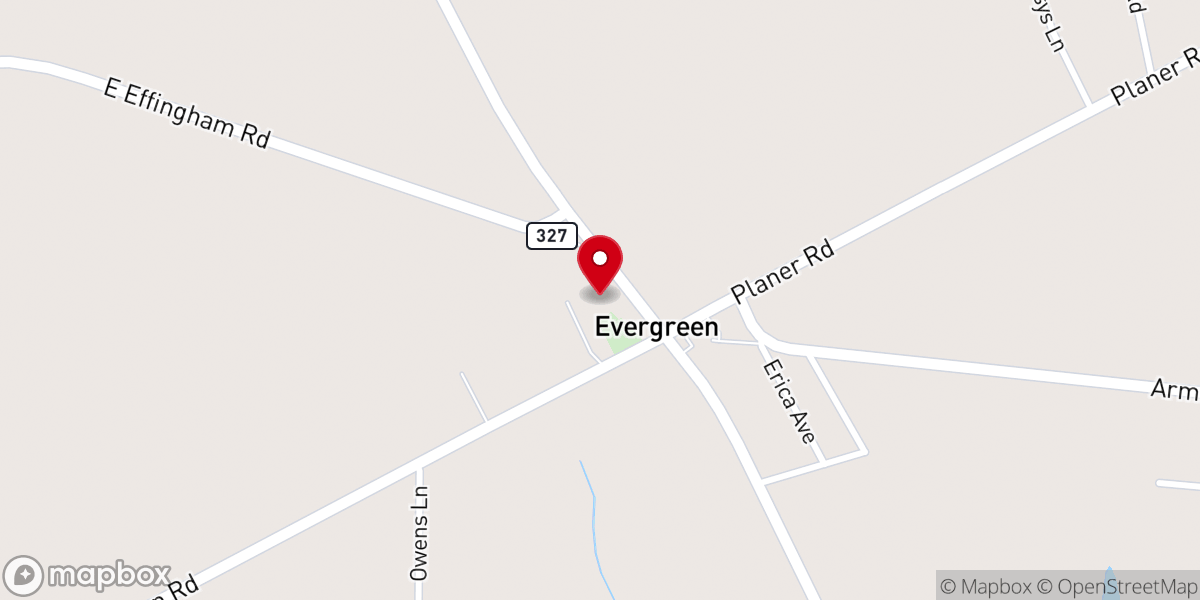 Map showing location of Evergreen Baptist Church