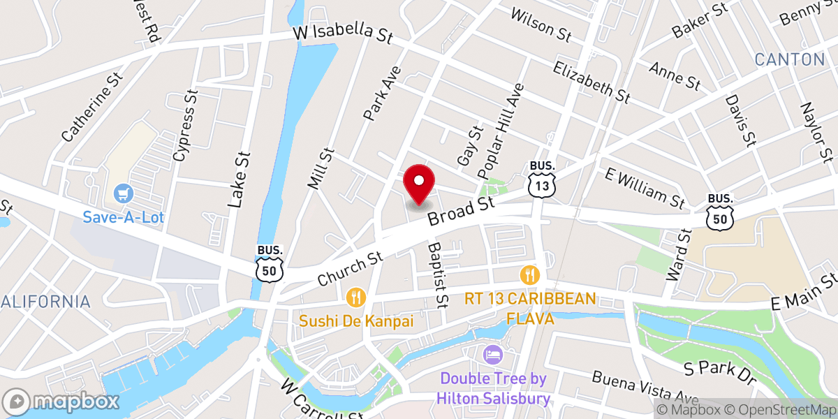 Map showing location of Wicomico Presbyterian Church