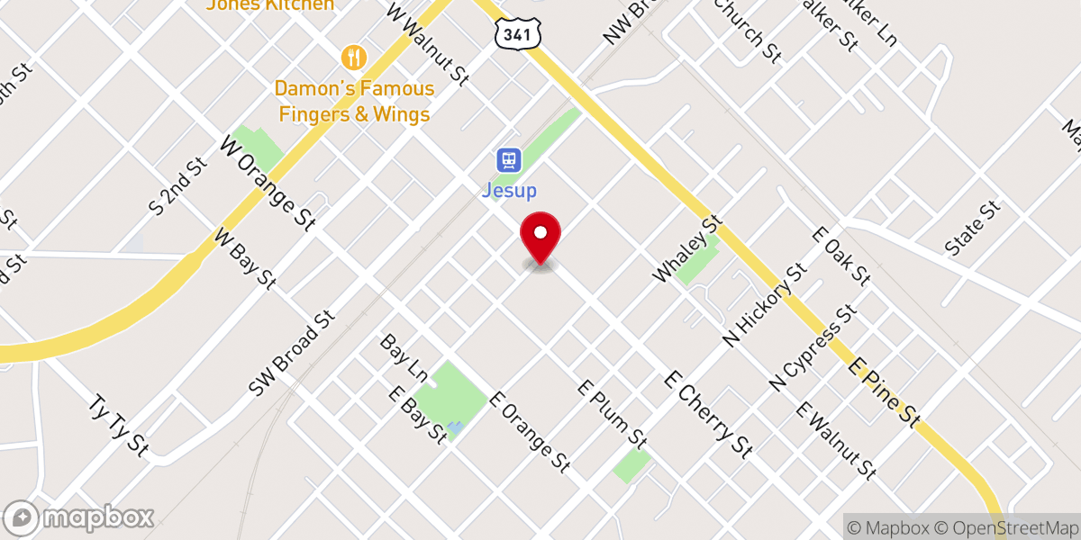 Map showing location of First Baptist of Jesup