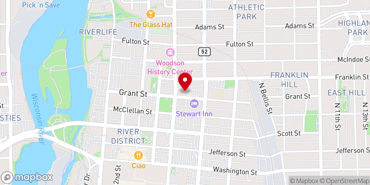 Map showing location of First Universalist Unitarian Church of Wausau