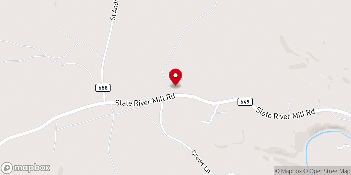 Map showing location of Slate River Church