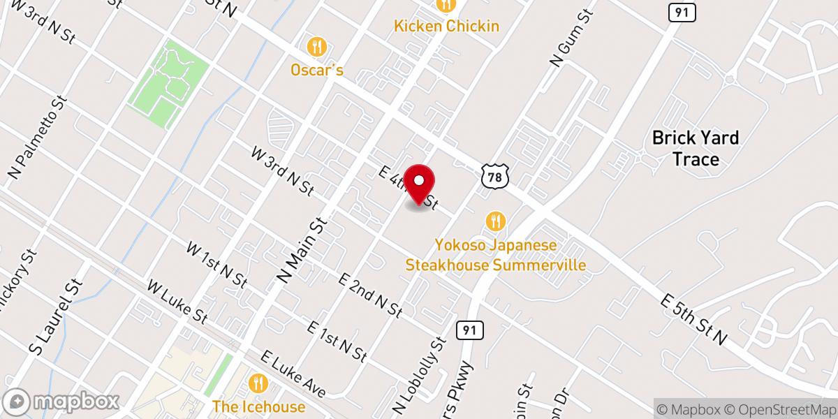 Map showing location of Summerville Family Worship Center