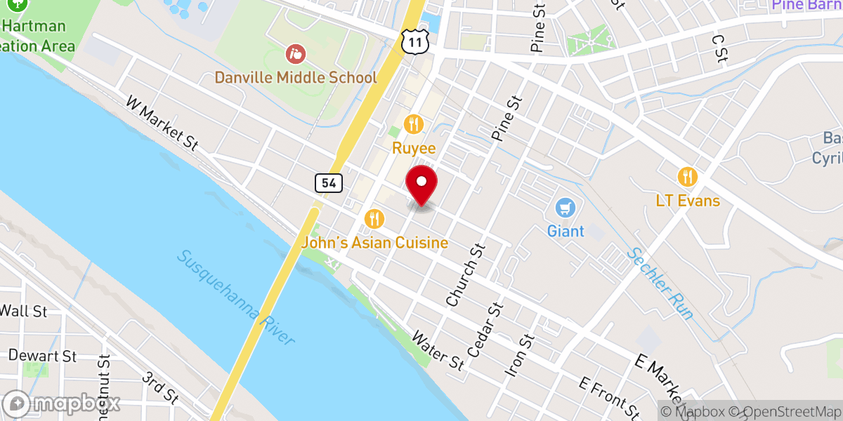 Map showing location of Mahoning Presbyterian Church