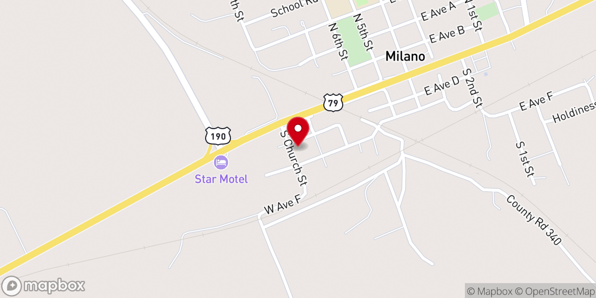 Map showing location of Milano First Baptist Church