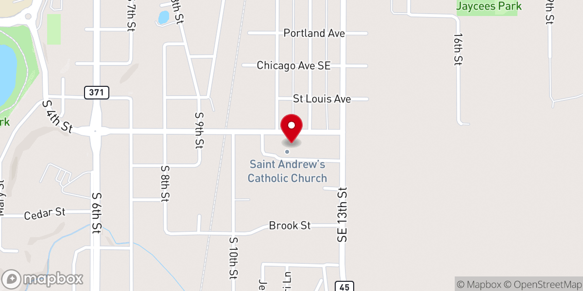 Map showing location of St Andrew's Catholic Church