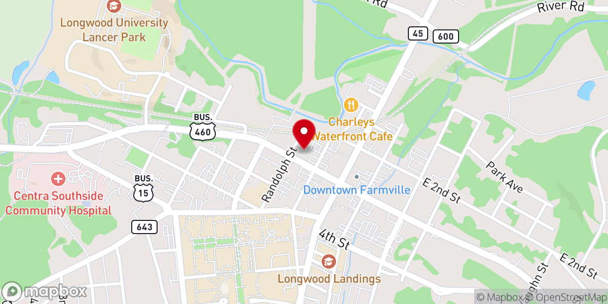 Map showing location of Farmville Presbyterian Church