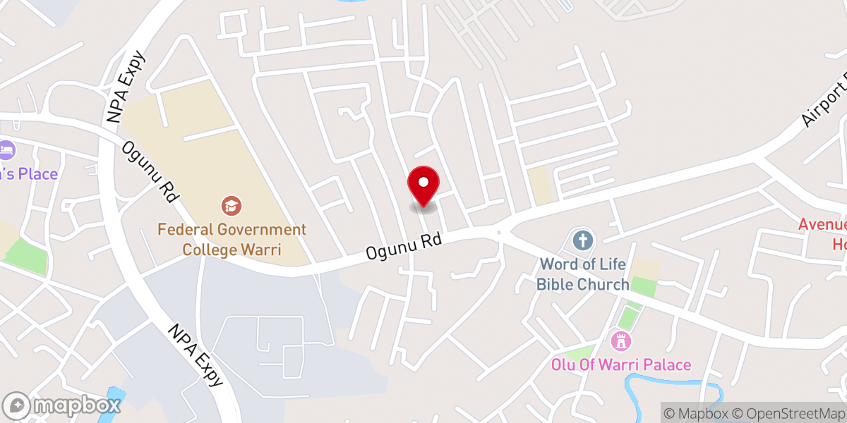 Map showing location of RCCG Praise & Power, Warri