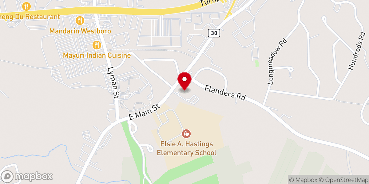 Map showing location of Congregation B'nai Shalom Westboro