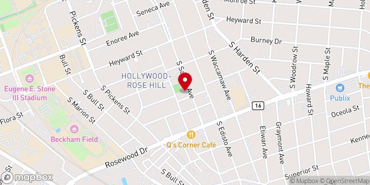 Map showing location of Rose Hill Presbyterian Church