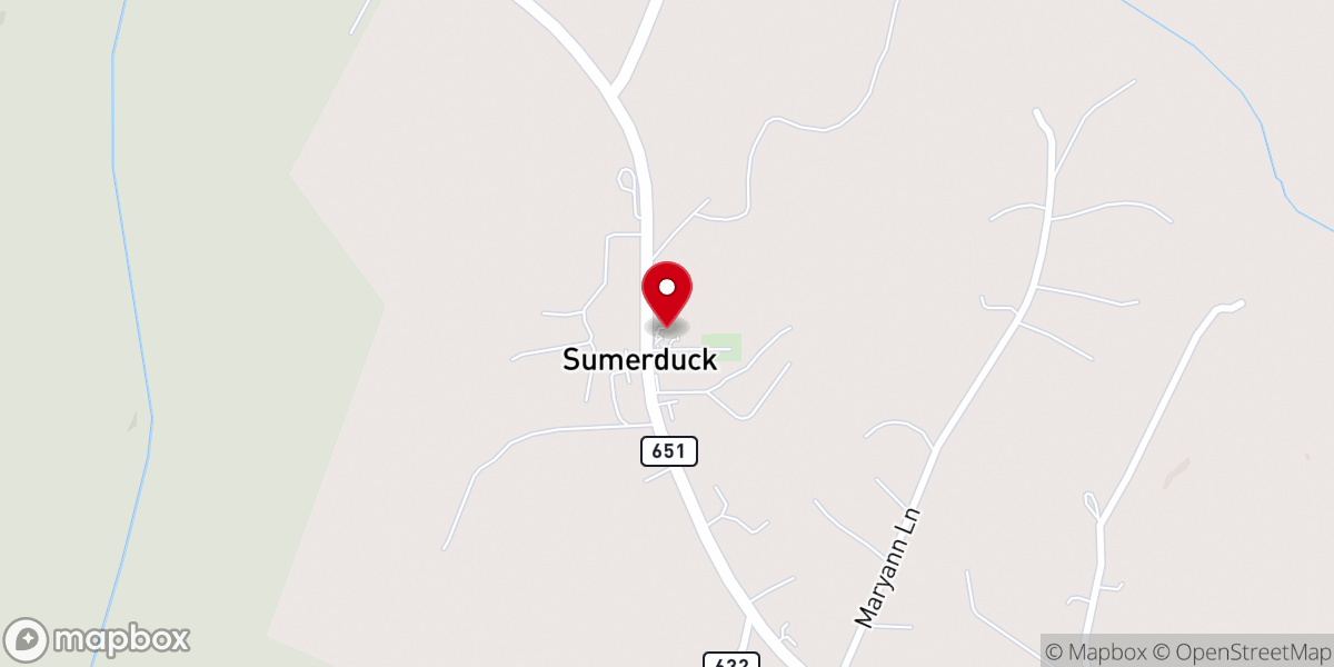 Map showing location of Sumerduck Baptist Church