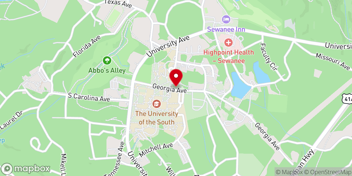 Map showing location of Sewanee: The University Of The South