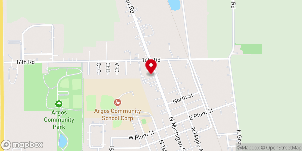 Map showing location of Argos United Methodist Church