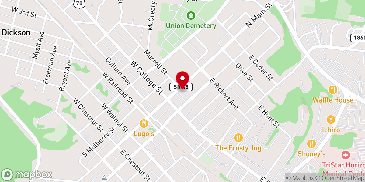 Map showing location of Dickson First Methodist Church