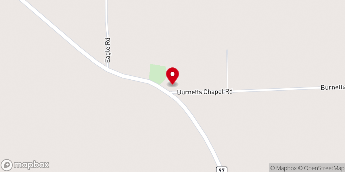 Map showing location of Burnetts Chapel Church