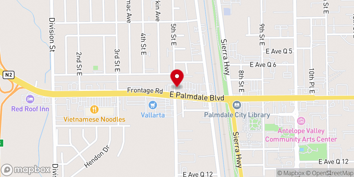 Map showing location of Palmdale Vineyard Church