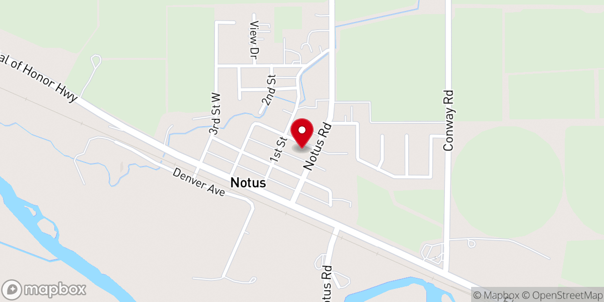 Map showing location of Notus Baptist Church