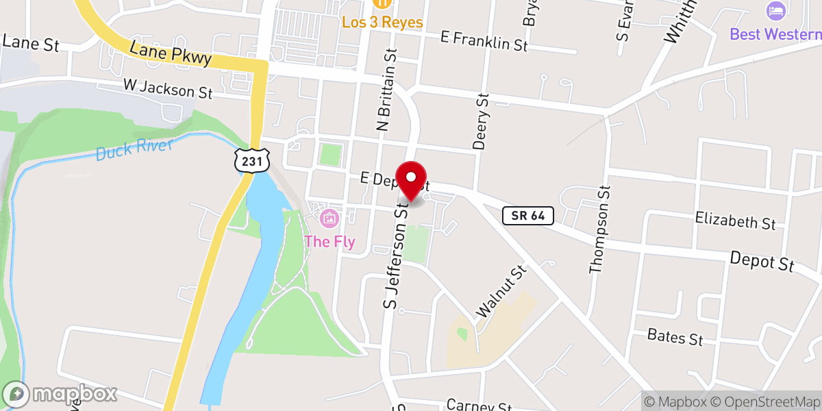Map showing location of Shelbyville First Baptist Church