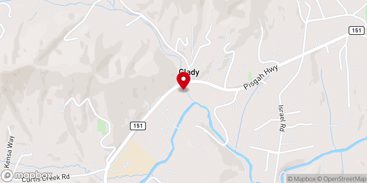 Map showing location of Glady Missionary Baptist Church