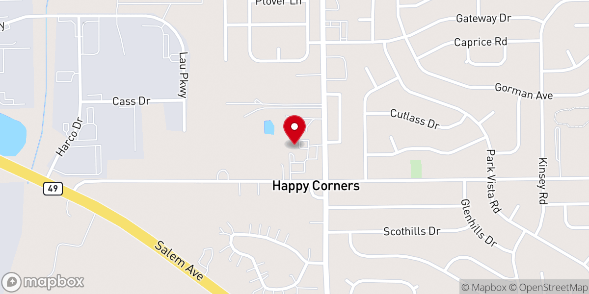 Map showing location of Happy Corner Church of the Brethren