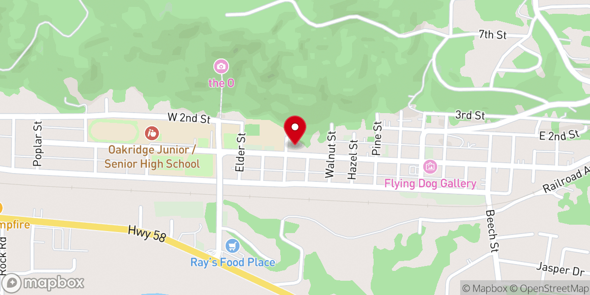 Map showing location of Oakridge United Methodist Church