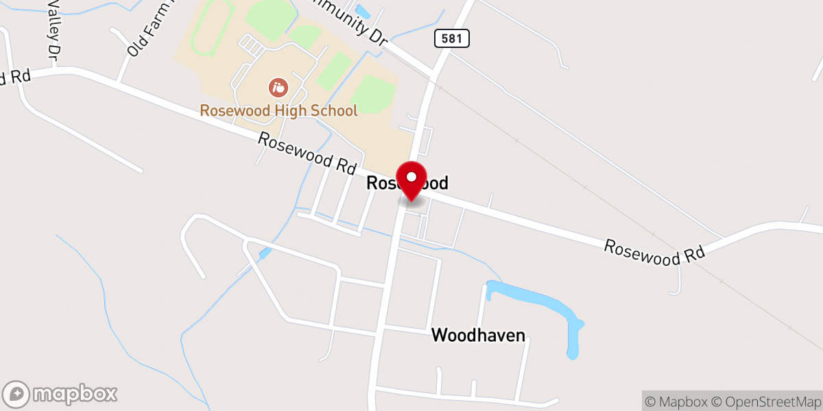 Map showing location of Rosewood First Baptist Church