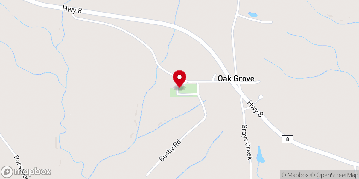 Map showing location of Oak Grove Baptist Church