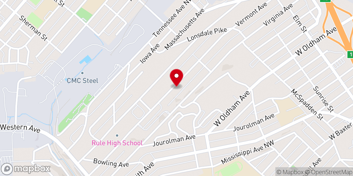 Map showing location of West Side Baptist Church