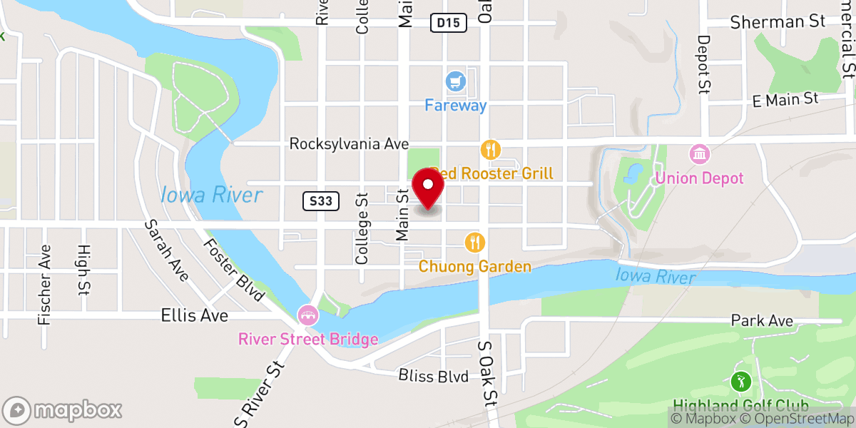 Map showing location of Founders of Iowa Falls Historical Marker