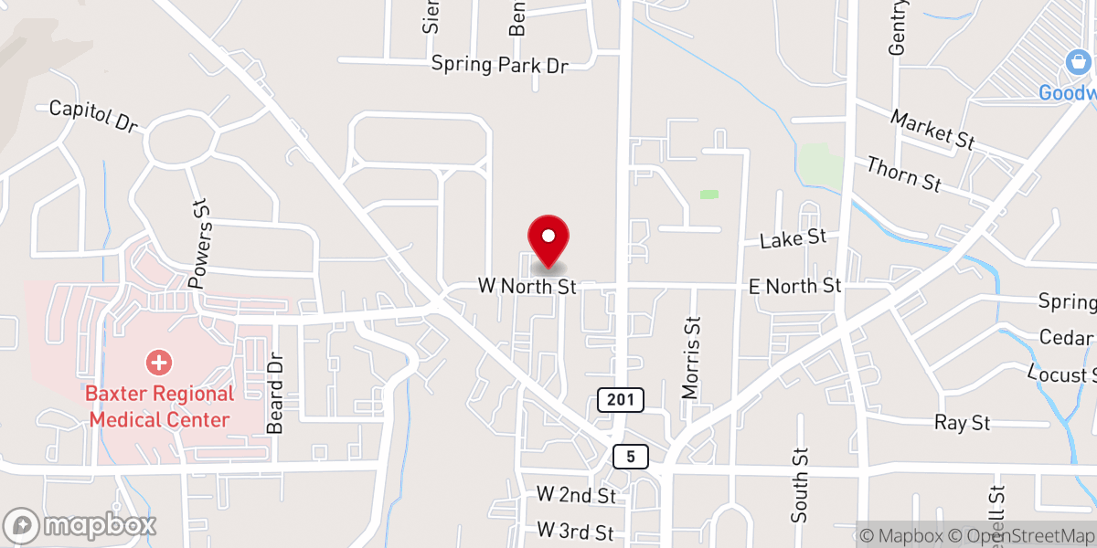 Map showing location of Ozark Center of Hope