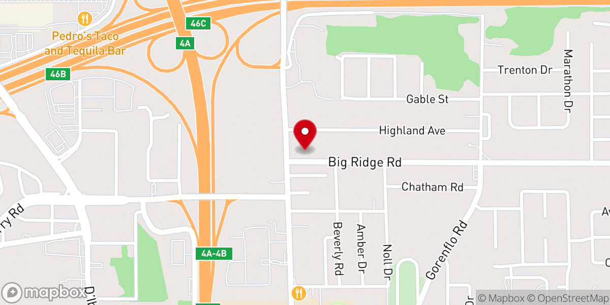 Map showing location of Big Ridge Baptist Church