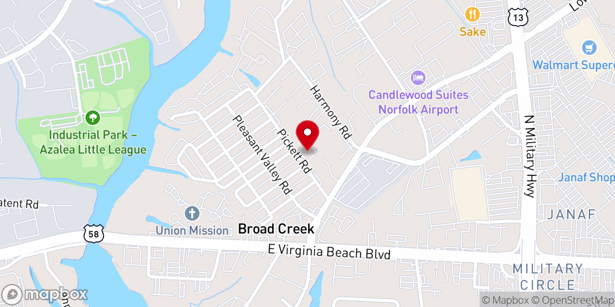 Map showing location of Catholic Charities of Eastern Virginia