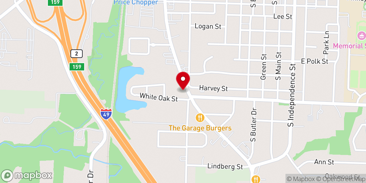 Map showing location of Crossroads Harrisonville