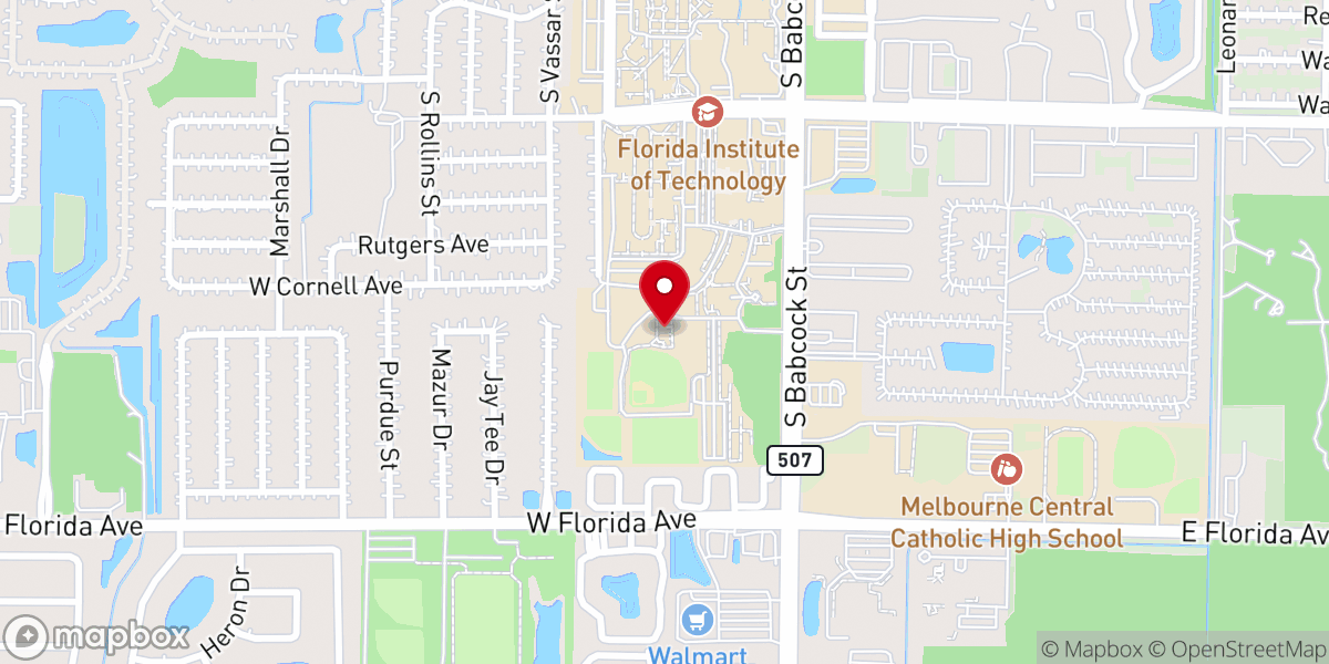 Map showing location of Catholic Student Chapel at Florida Tech