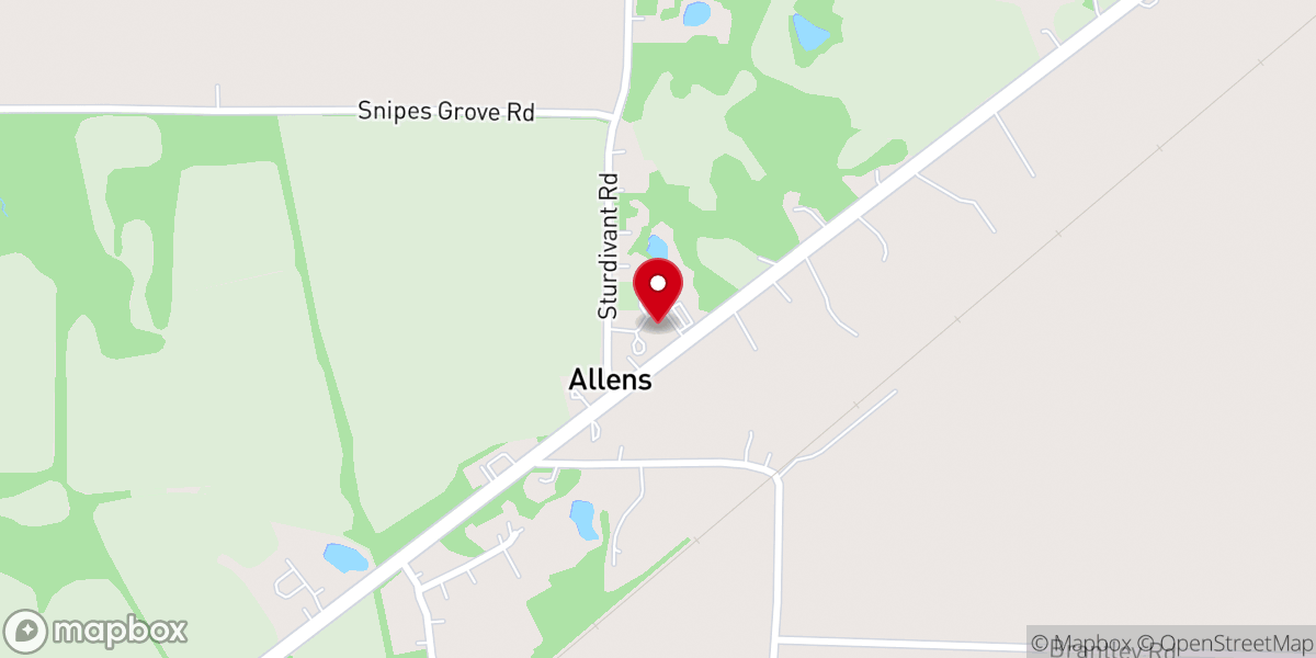 Map showing location of Allen Baptist Church