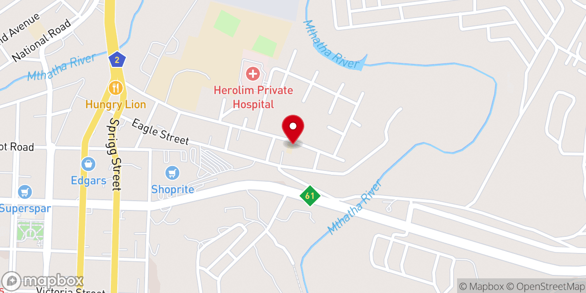 Map showing location of Anglican Diocese of Mthatha
