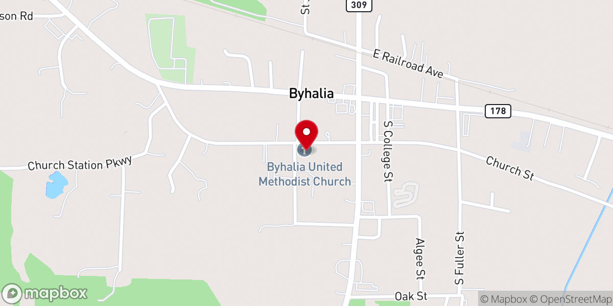 Map showing location of Flame of Byhalia Church
